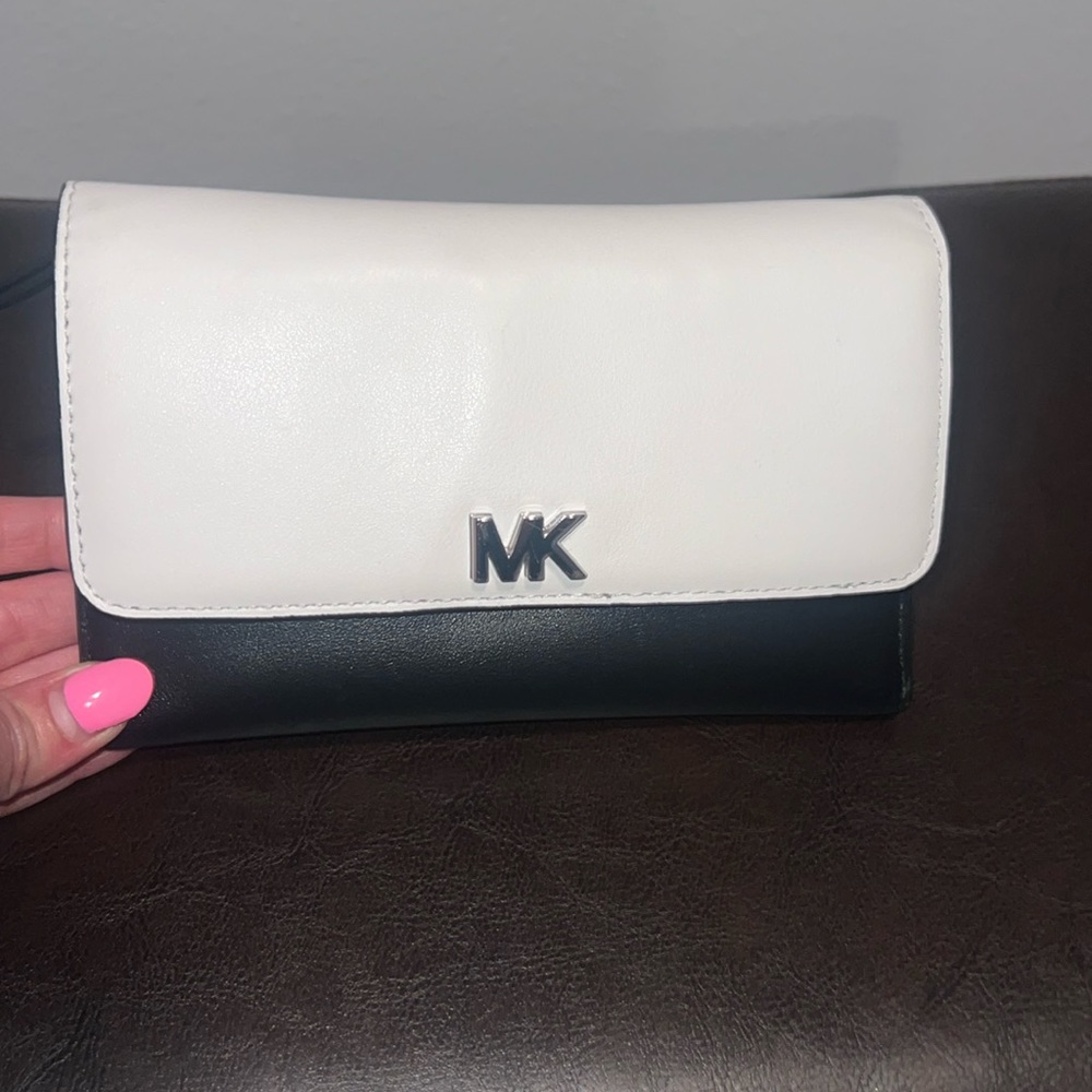 MK black and White trifold wallet